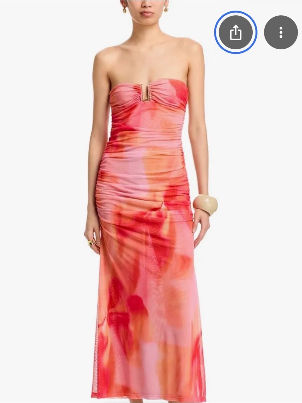Vici Strapless Coral Pink & Orange Watercolor Maxi Dress